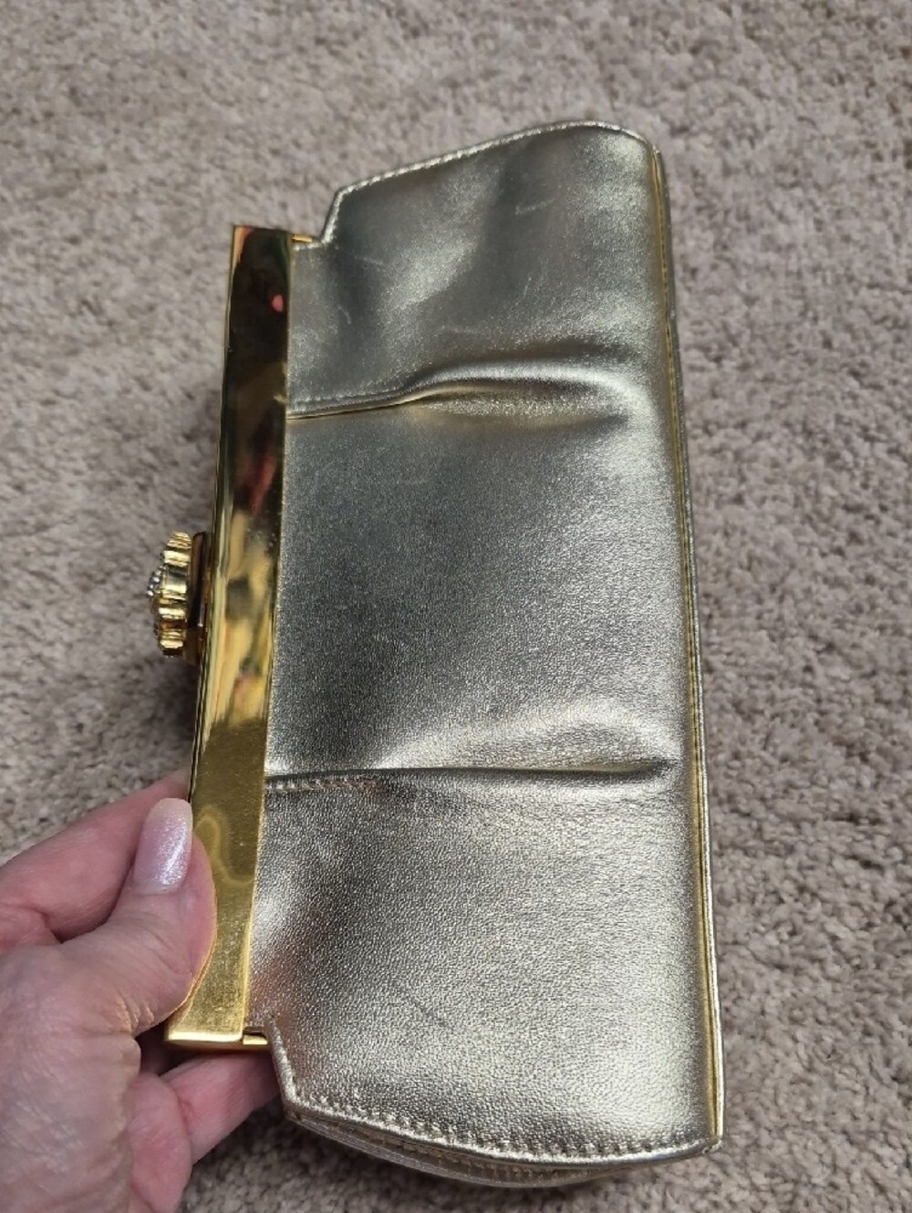 Stuart Weitzman Gold Metallic Crystal-Trim Evening Clutch - Picture 5 of 5